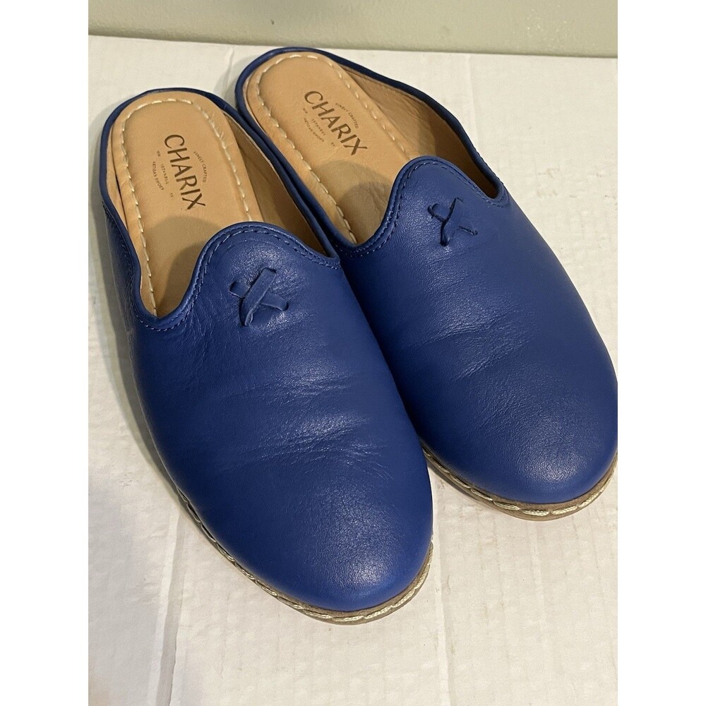 Charix Womens Cobalt Blue  Leather Slip On Mules Size 41/10